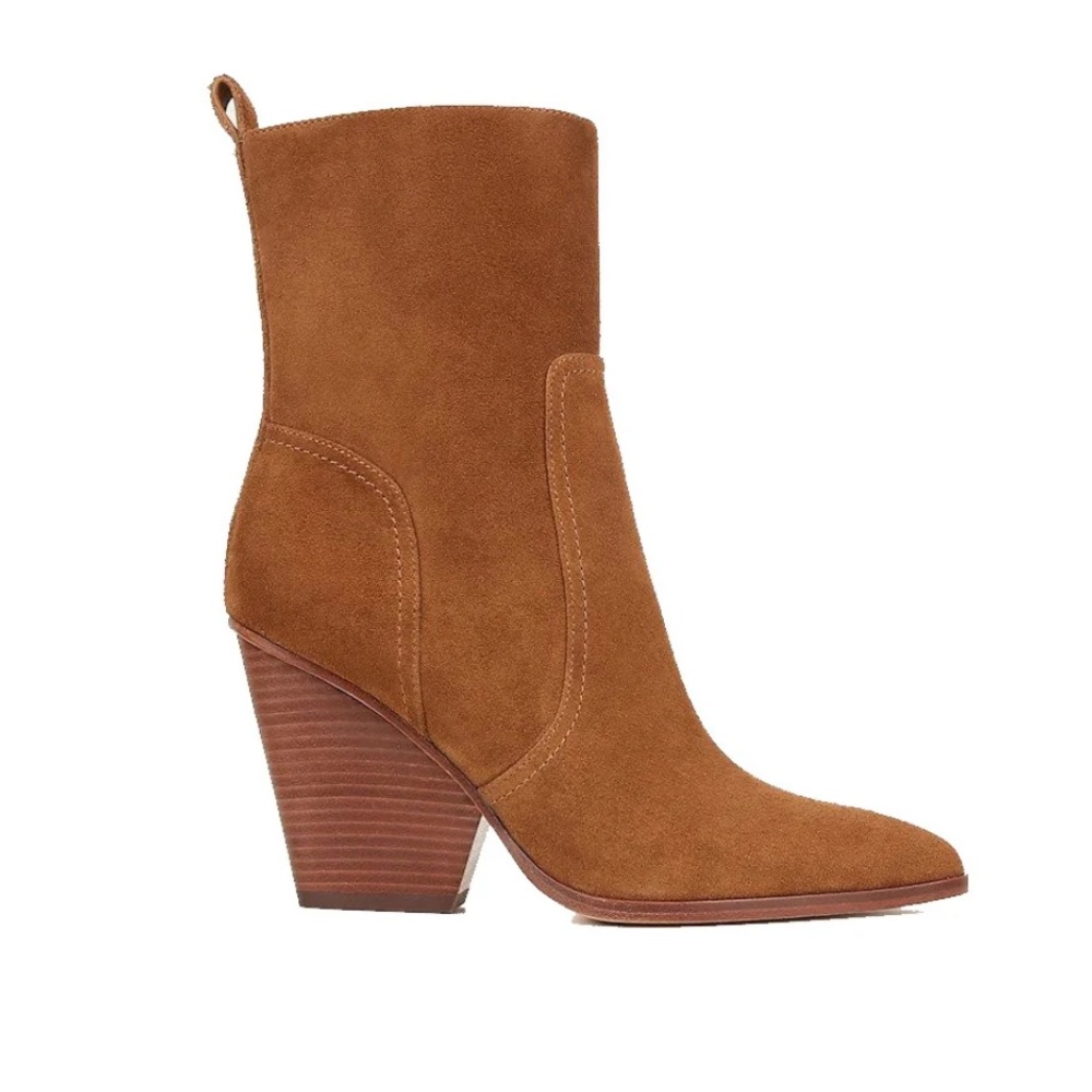 NIB VERONICA BEARD Womens Brown Logan Stacked Heel Leather Booties 8.5